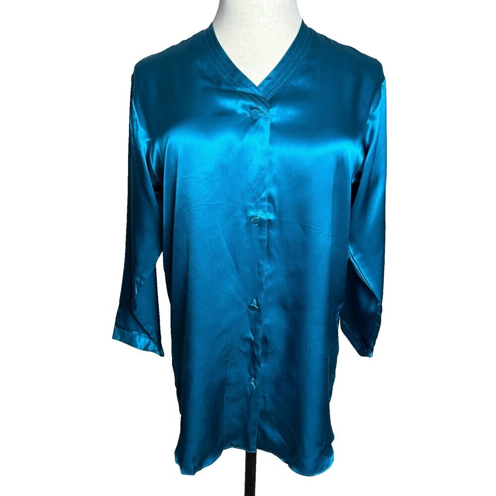 VTG Victoria's Secret Gold Label Silk Nightgown Sz S Teal Satin 90s NOS Catalog